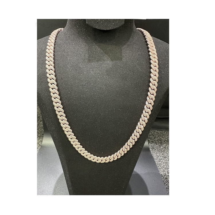 Merchant Direct Sales Vvs Moissanite 925 Pure Silver Plated With 18k Rose Gold Curling Iron Cuban Chain 10mm22 Inches