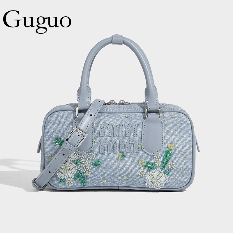 Guguo Free Shipping Designer Shopping Trendy Embroidered Denim Tote For Women 2025 New Handbag Fashionable High-end Shoulder Crossbody Bag