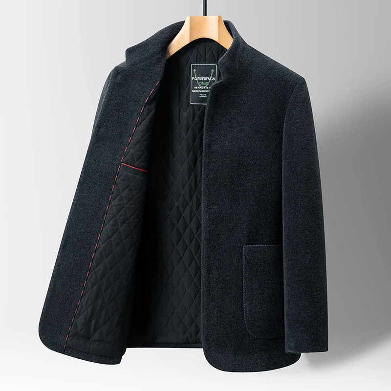 Mens Woolen Stand Collar Mens Jacket Suit Autumn Winter Wool Blend Coats Male Casual Wool Coat 250906