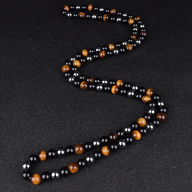 Hematite Obsidian Tiger Eye Beads Necklaces Men Fashion Triple Protection Necklace for Magnetic Health Protection Jewelry 250906