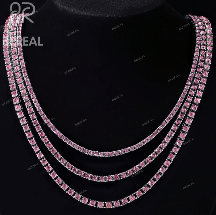 Gra Certified 925 Sterling Silver Moissanite Tennis Chain Exquisite Pink Moissanite Diamond Tennis Necklace Fine Women Jewelry