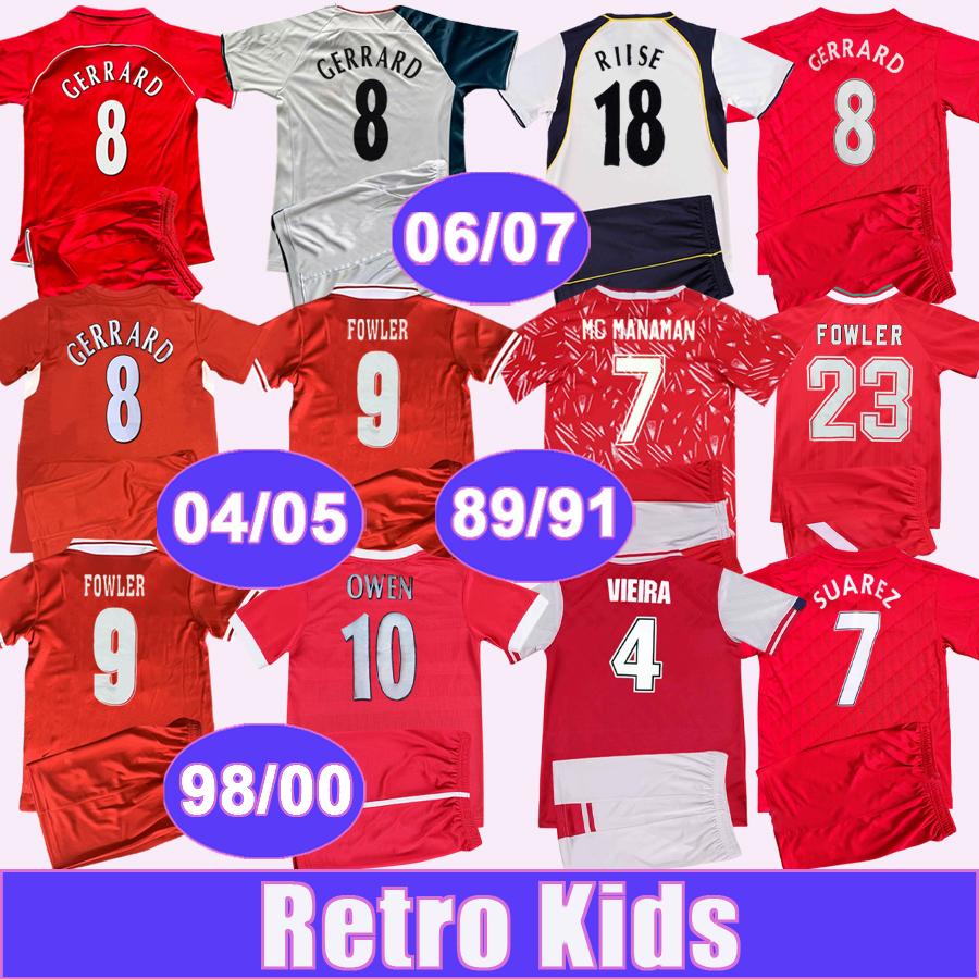 1996 1997 FOWLER OWEN Retro Kids Kit Soccer Jerseys 2006 2008 GERRARD ALONSO MC MANAMAN 2004 2005 Home Away Football Shirts Vintage Child Uniforms
