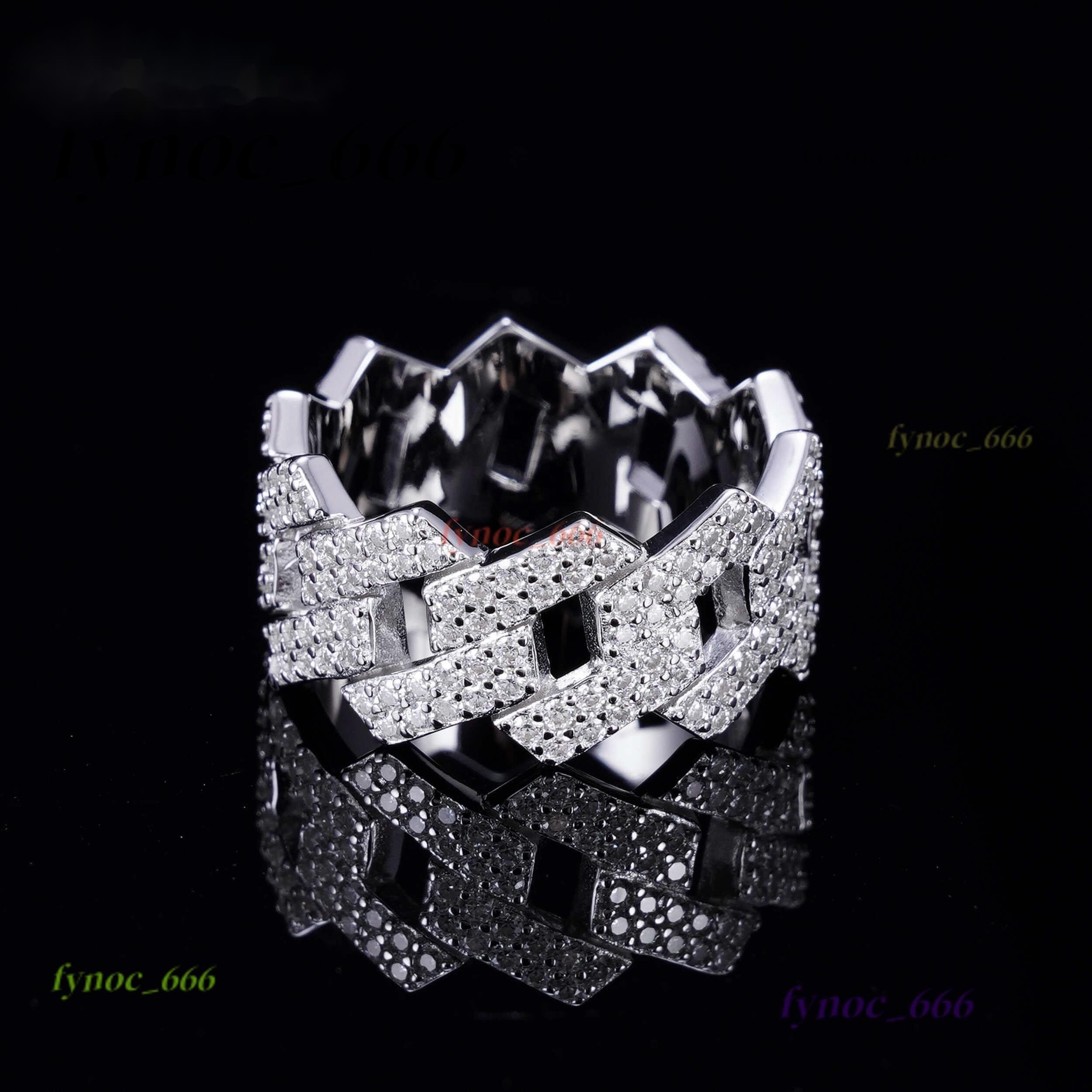 Wholesale Factory Price in Stock Moissanite Jewelry 925 Silver Iced Out 2 Row Diamond Cuban Rings Moissanite Hip Hop Ring