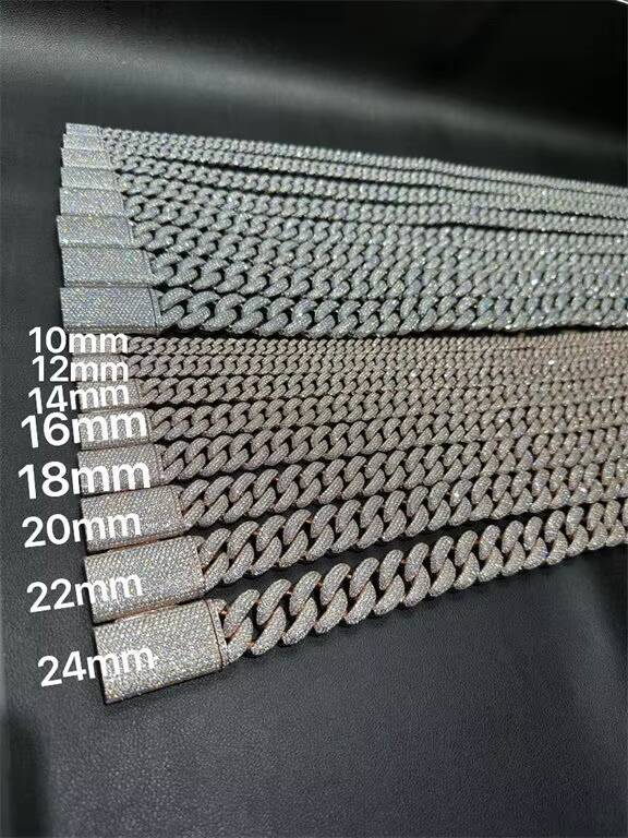 Manufacturer Direct Sales Vvs Moissanite 925 Pure Silver Plated 18k White Gold Curling Iron Luxury Cuban Chain 12mm 22 Inches