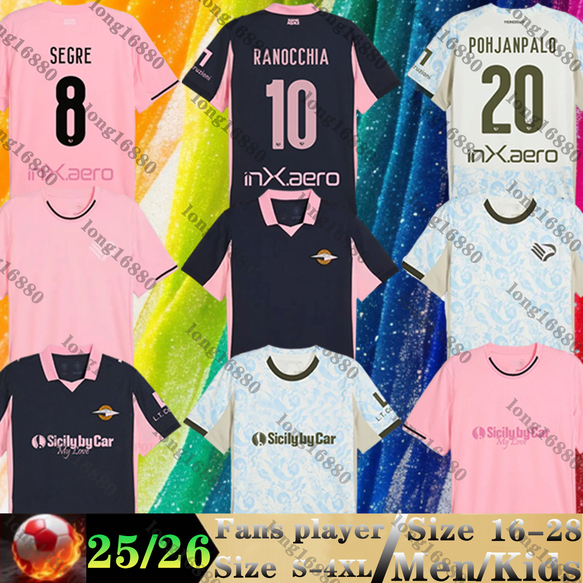 25 26 Palermos FC Soccer Jerseys LE DOUARON INSIGNEDI POHJANPALO BRUNORI 2025 2026 Football Shirts MARIANO GOMES VERRE Men Kids Kits BANIYA SEGRE HENRY home Away 3RD