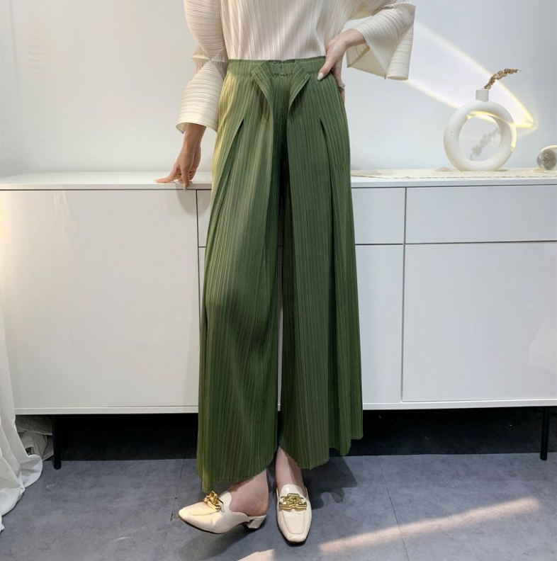 Women's pleated Issey luxury fashion women's high-end temperament comfortable casual pants wide loose straight leg pants2025 Z260314