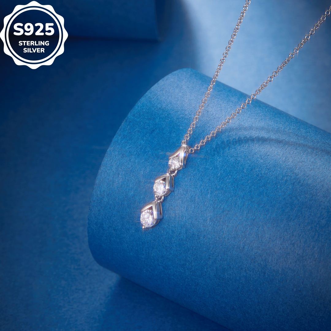 MT Wholesale 925 Sterling Silver Infinity Zircon Stone Necklace for Women's Daily Jewelry - 3 Stone Necklace