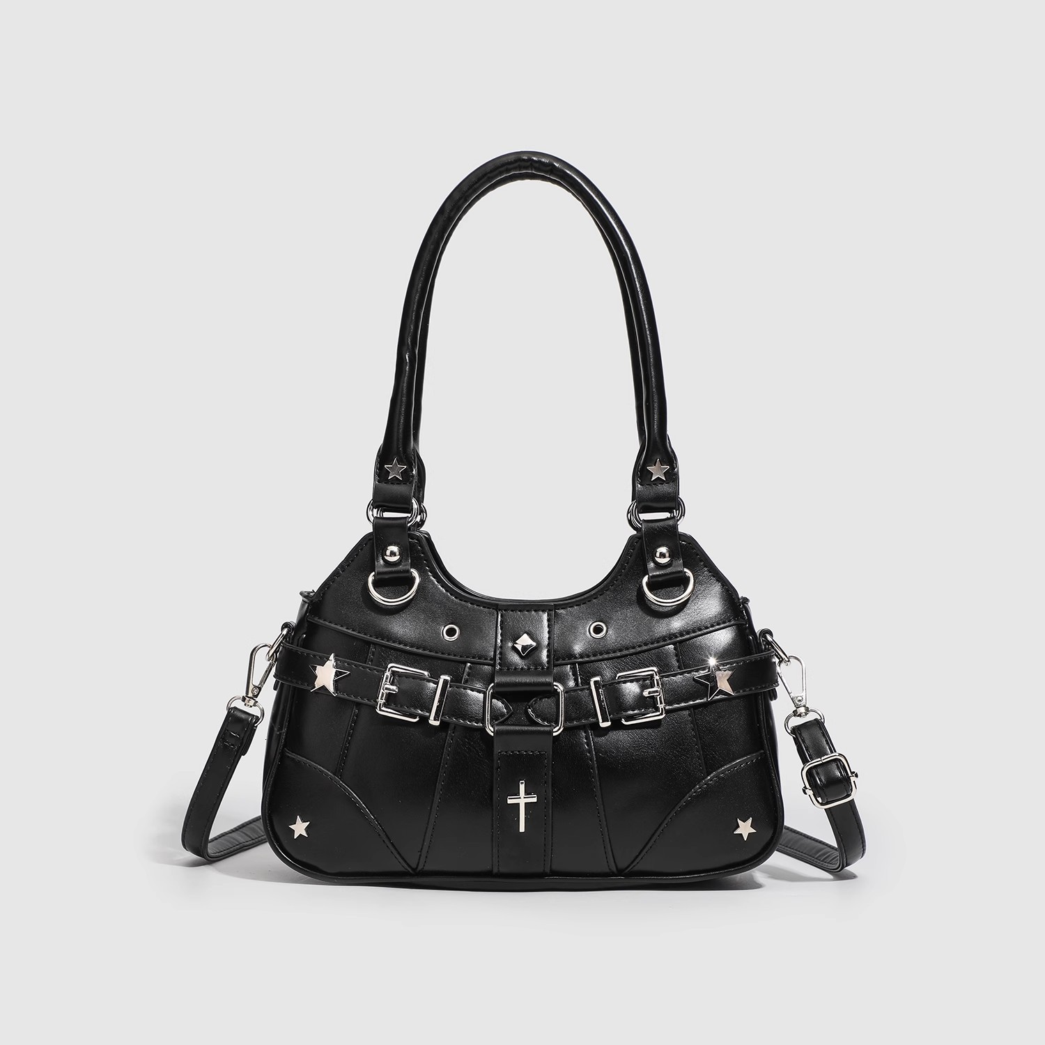 Women Single Shoulder Bag Rivet Belt Patchwork Underarm Bags Zipper Closure Armpit Bag Travel Chic Hobo Bag Ladies Armpit Purses 240724
