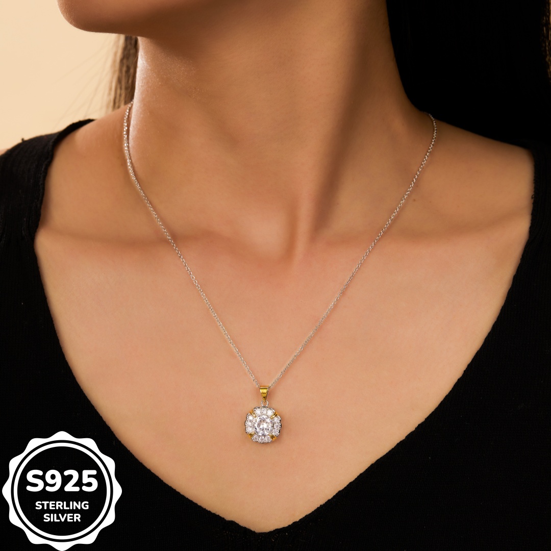 MT High-quality 925 Sterling Silver Gold-plated Zirconia Pendant Necklace for Women Jewelry Gift