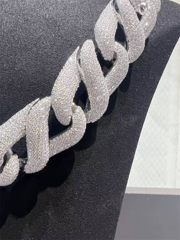 Factory Direct 925 Pure Silver Platinum Plated 16mm Moissanite Necklace 24 Inch Cuban Chain