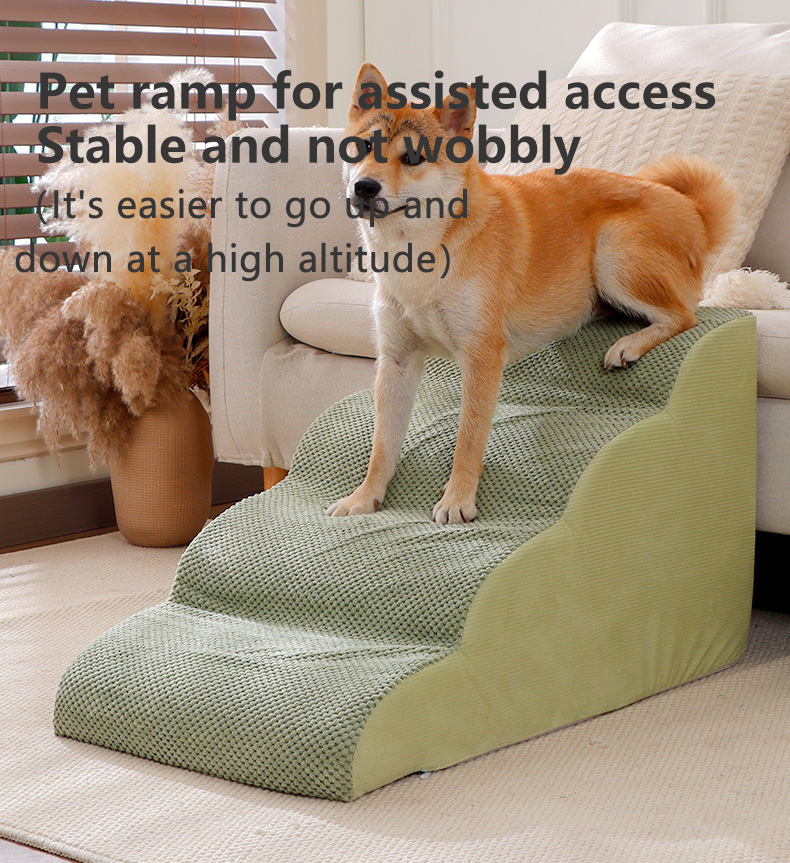 Gray-green Dog steps for puppies, multi-level optional dog stairs ramp for bed, non-slip pet steps, removable and washable sofa bed ladder for injured