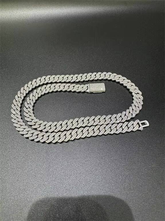 Merchant Direct Sales Vvs Moissanite 925 Pure Silver Plated 18k White Gold Curling Iron Luxury Cuban Chain 10mm22 Inches