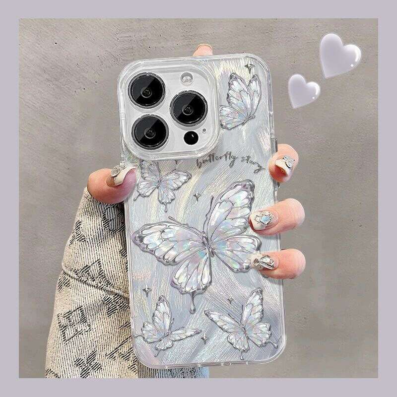 DHgargets Suitable for Apple 15 Pro Max/16 Phone Glitter Butterfly iPhone 14/13 Simple Full Coverage Soft Case Gradient