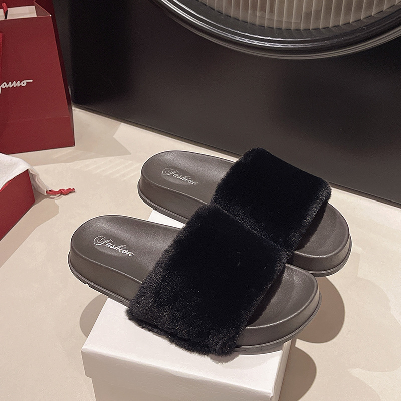 Gentle fairy style fur slippers for womens outdoor wea new autumn winter thick soled warm onepiece cotton slippers