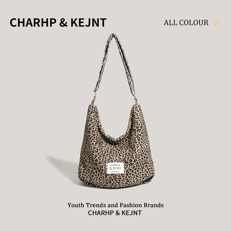 CHARHP&KEJNT large capacity commuter Tote female leopard print canvas casual shoulder crossbody bag