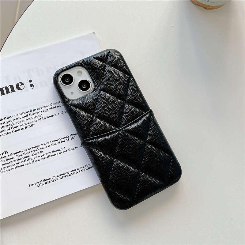 DHgargets iPhone 16 Pro Max Chanel Style Quilted Luxury Apple 11 Lychee Pattern 13 Leather 12 Card Slot Phone Case