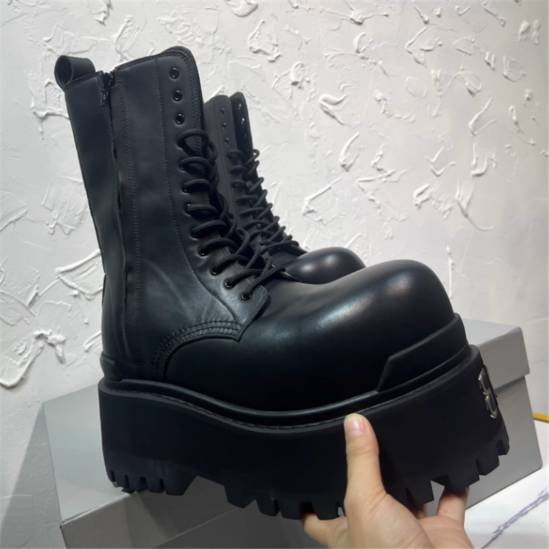 Men British Style Chunky Heel Platform Ankle Boots Retro Vintage Full-Grain Leather Black Boots