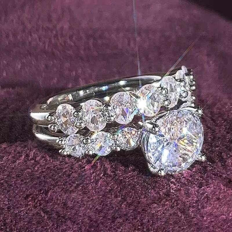 CAOSHI Hot Sale Graceful Geometric Design Bling 3A Zircon 2Pcs Sets Rings for High Quality Women Wedding Silver Plated CZ Rings