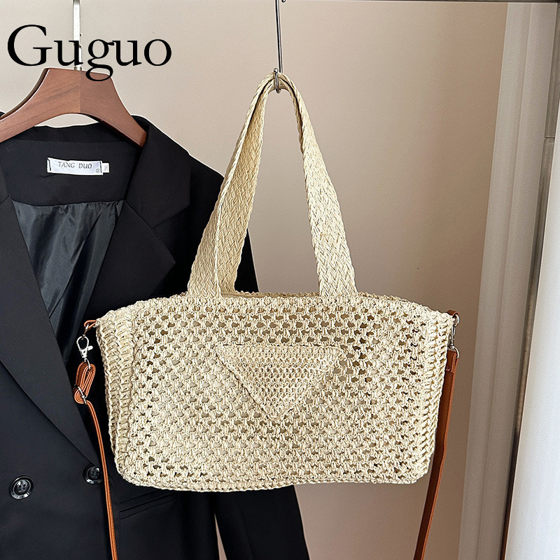 Guguo Free Shipping New High-end Shopping Beach Vacation Woven Large Capacity Handheld Straw Casual Simple Hollow Shoulder Bag Z260124