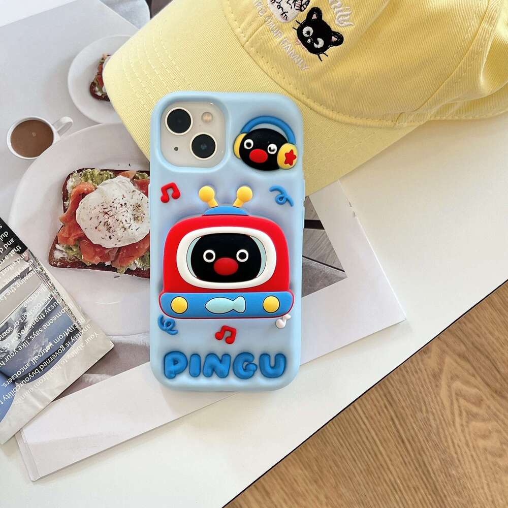 DHgargets Cute Penguin Suitable for iPhone15ProMax Phone Case 14Pro Silicone Anti-Fall 13 Cartoon Protective Cover