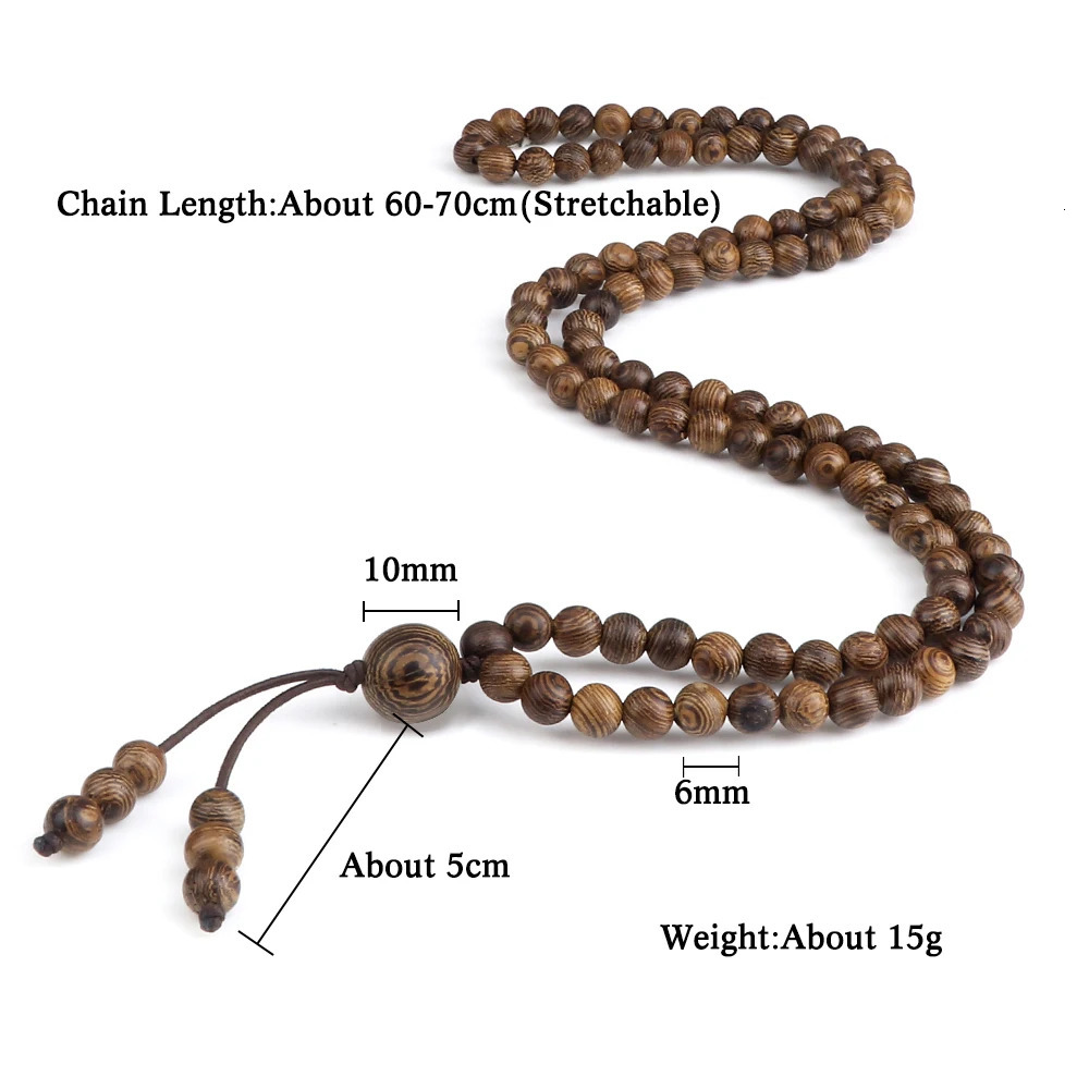 Vintage 108 Wooden Beads Bracelets 6mm Women Men Elastic Beaded Long Necklace Fashion Buddhist Prayer Yoga Jewelry Handmade Gift 250906