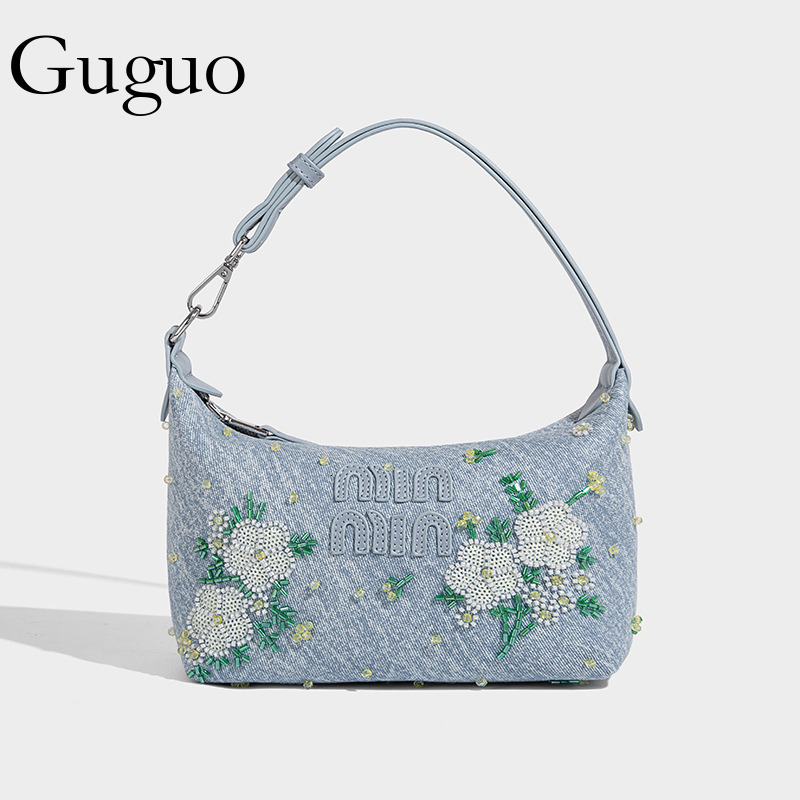 Guguo Free Shipping New Designer Bag High-end Shopping Bag Fashion Versatile Niche Embroidery Beaded Commuter High-end Small Tote Handbag Shoulder Bag