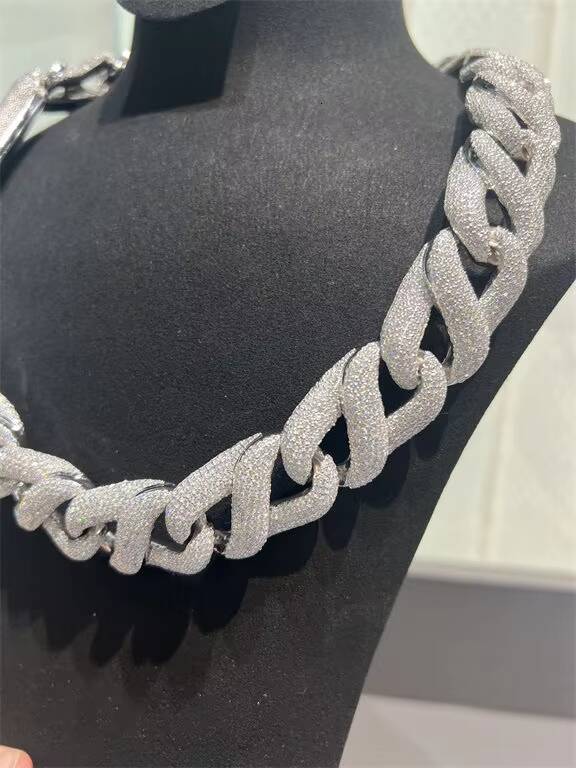 Factory Direct 925 Pure Silver Platinum Plated 16mm Moissanite Necklace 24 Inch Cuban Chain