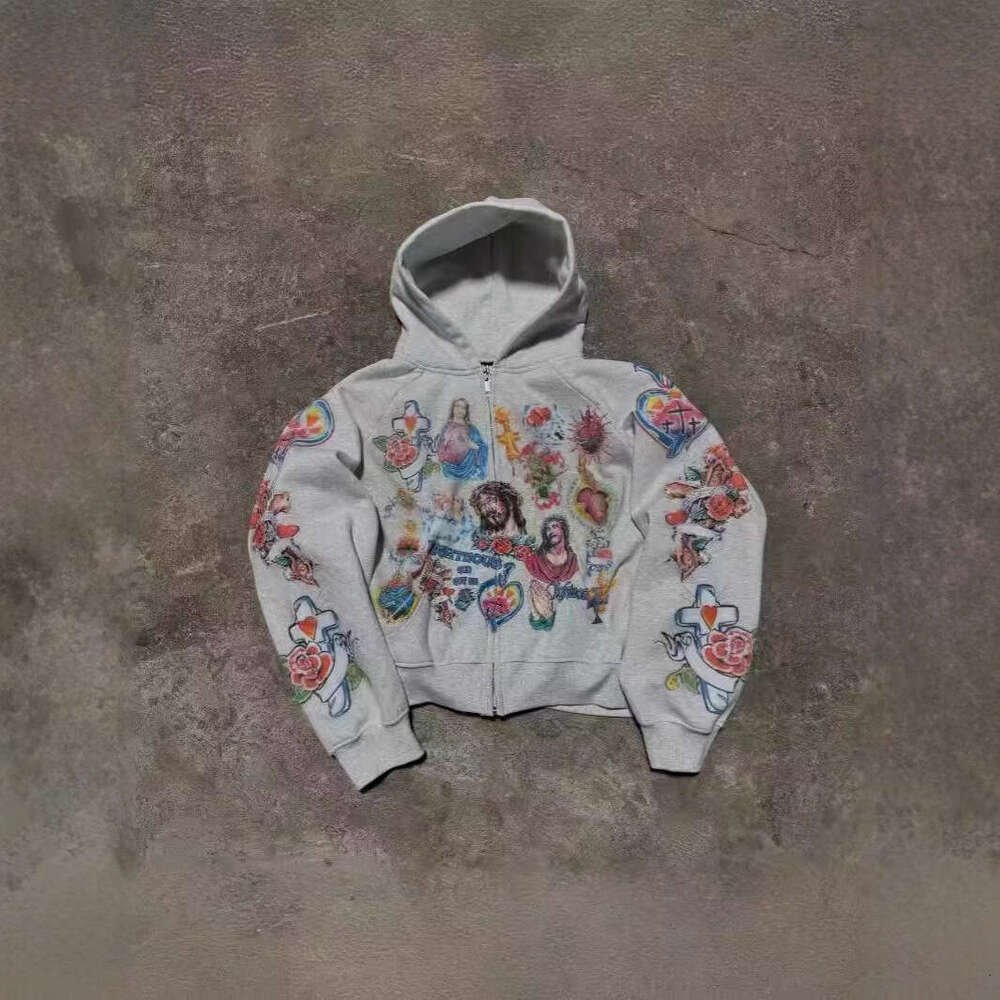 Hoodie jacket coat hoodies tracksuit men Sweatshirt RIGHTEOUS Cartoon Print Hooded Zipper Sweatshirt Casual Loose New Stock Wholesale