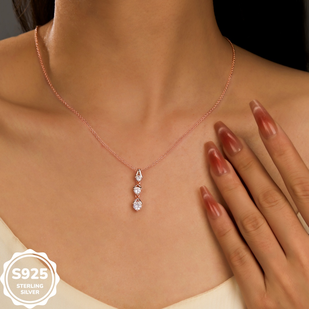 MT Wholesale 925 Sterling Silver Infinity Zircon Stone Necklace for Women's Daily Jewelry - 3 Stone Necklace