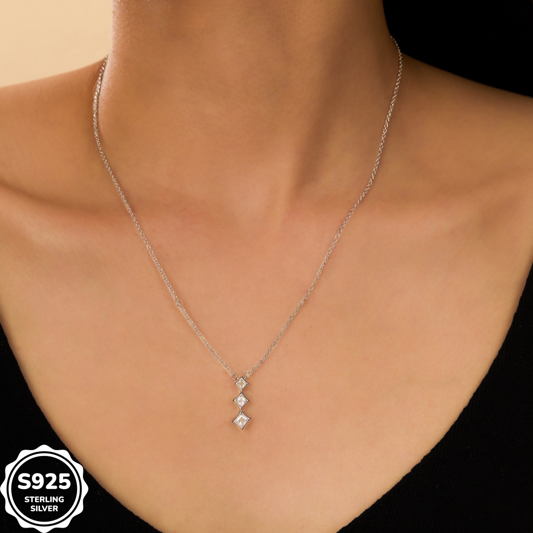MT 925 Sterling Silver Princess Cut CZ Water Drop Necklace - Premium Women's Jewelry, Dropshipping Available, Fast & Free Shipping