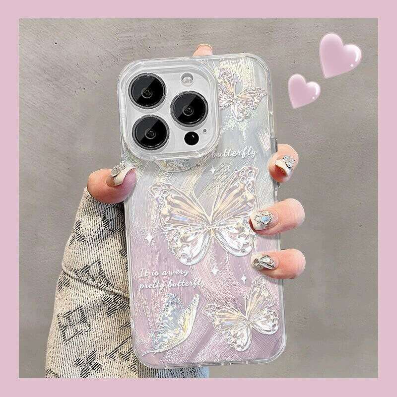 DHgargets Suitable for Apple 15 Pro Max/16 Phone Glitter Butterfly iPhone 14/13 Simple Full Coverage Soft Case Gradient