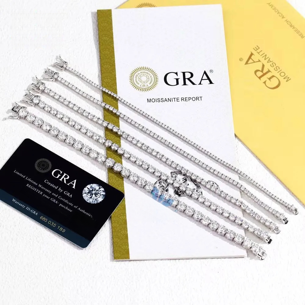 Iced Out Dia Sier Tennis 2mm 3mm 4mm 5mm 6.5mm D Color VVS Clarity Moissanite Clover Bracelet Charm
