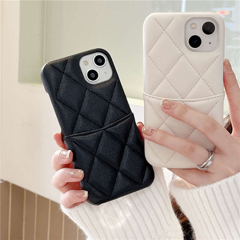 DHgargets iPhone 16 Pro Max Chanel Style Quilted Luxury Apple 11 Lychee Pattern 13 Leather 12 Card Slot Phone Case