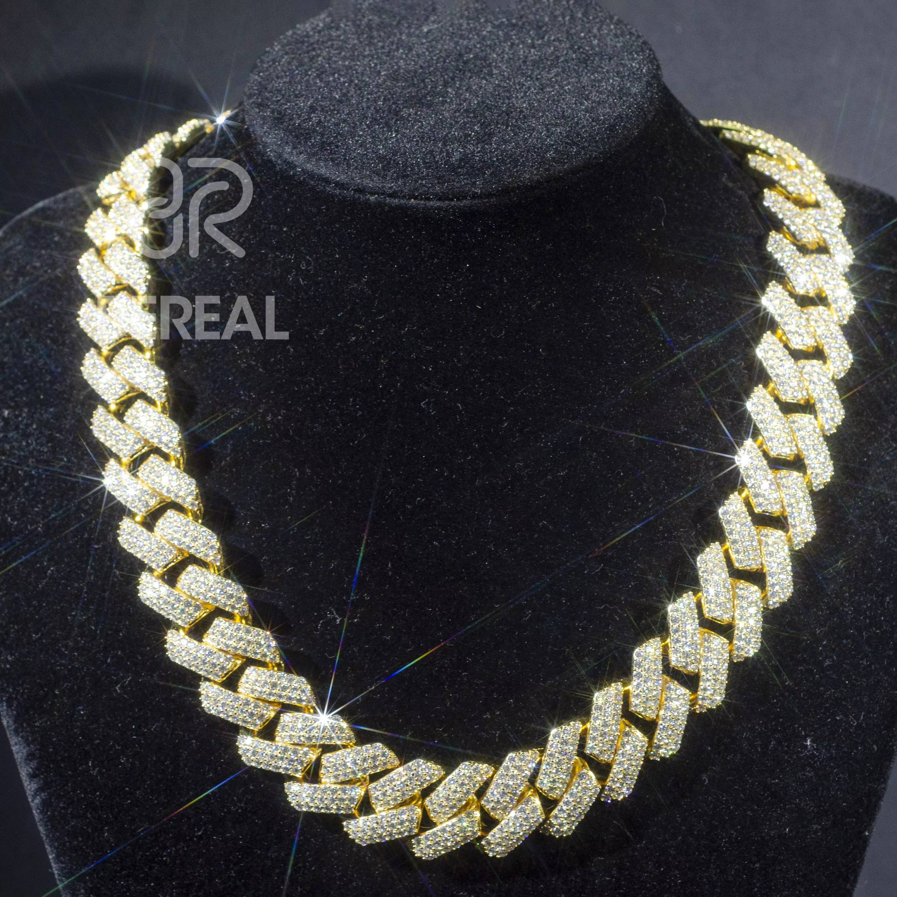 OEM Custom Hip Hop Necklace Iced Out 925 Silver Moissanite Cuban Chain Bracelet 18K 24K Gold Plated Chain for Men Jewelry