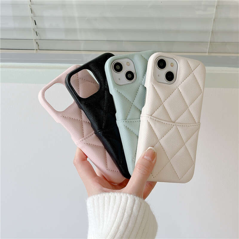 DHgargets iPhone 16 Pro Max Chanel Style Quilted Luxury Apple 11 Lychee Pattern 13 Leather 12 Card Slot Phone Case