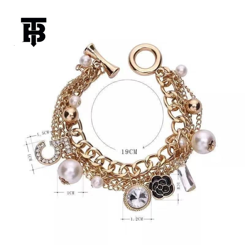 TB BHULAMTE Luxury Women's Bracelet With Flower Pearl Diamond Decoration Pendant Designer European Style Accessories Alloy Metal Chain Jewelry