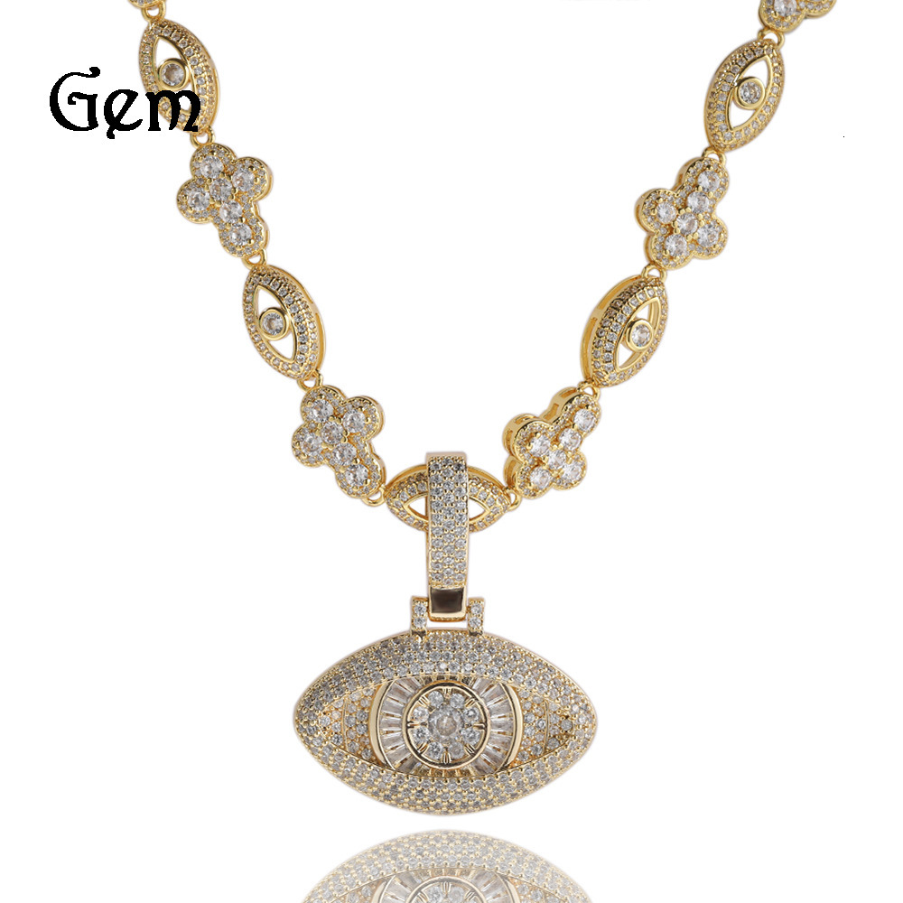 Luxury Brand Designer Jewelry European And American Hip-Hop Full Diamond Eye Pendant Necklace Fashion Trend Cool Copper Inlaid Zircon Silver Men'
