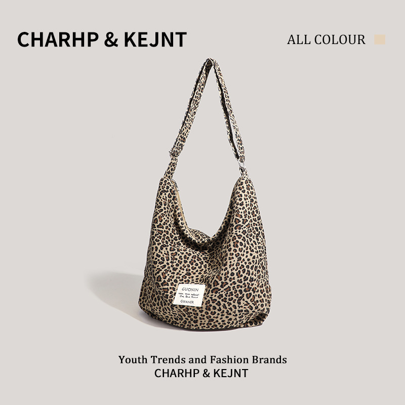 CHARHP&KEJNT large capacity commuter Tote female leopard print canvas casual shoulder crossbody bag