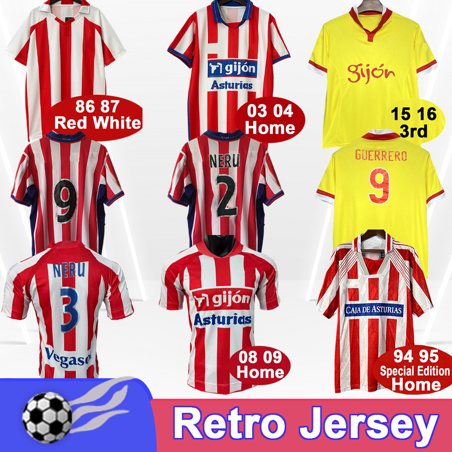 2003 2004 Sporting de Gijon Mens Retro Soccer Jerseys 86 87 BILIC GUERRERO NERU HALILOVIC MICHEL Home 3rd Vintage Football Shirts Adult Uniforms