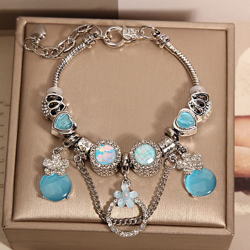 Luxury Brand Designer Jewelry High-end Temperament Pink Cat Eyes Cute Flower Bracelet Female Internet Celebrity Forest Pendant Trendy Accessories