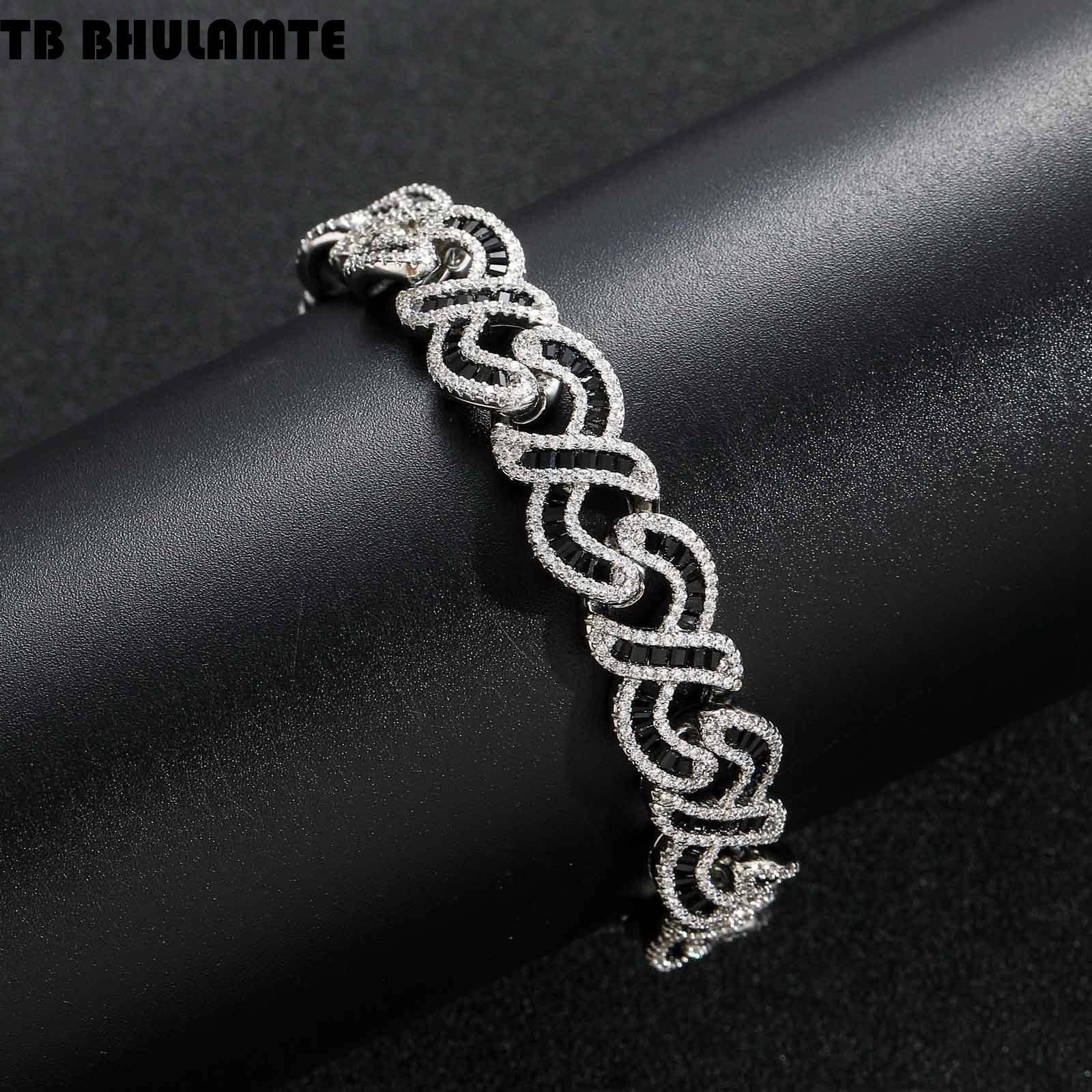European Designer Fashion Popular And Luxury bag American 12mm 8-shape Bracelet Cuban Bracelet Black Cubic Zirconia Necklace Rap Men's Trendy One