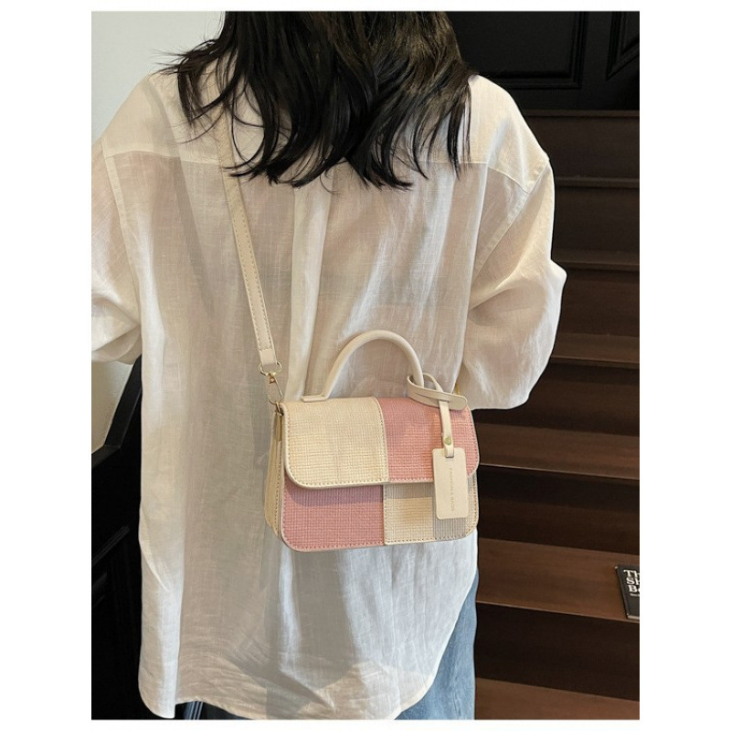 2025 autumn new niche design color blocked light luxury versatile elegant small square bag women's shoulder bag bag designer bag