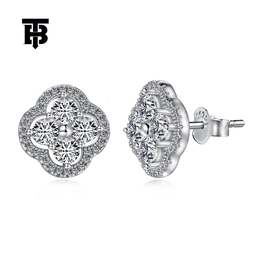 TB BHULAMTE Designer Women's Luxury S925 Pure Silver Clover Earrings Inlaid With Zircon Japanese Fashion Jewelry Trendy Versatile Accessories