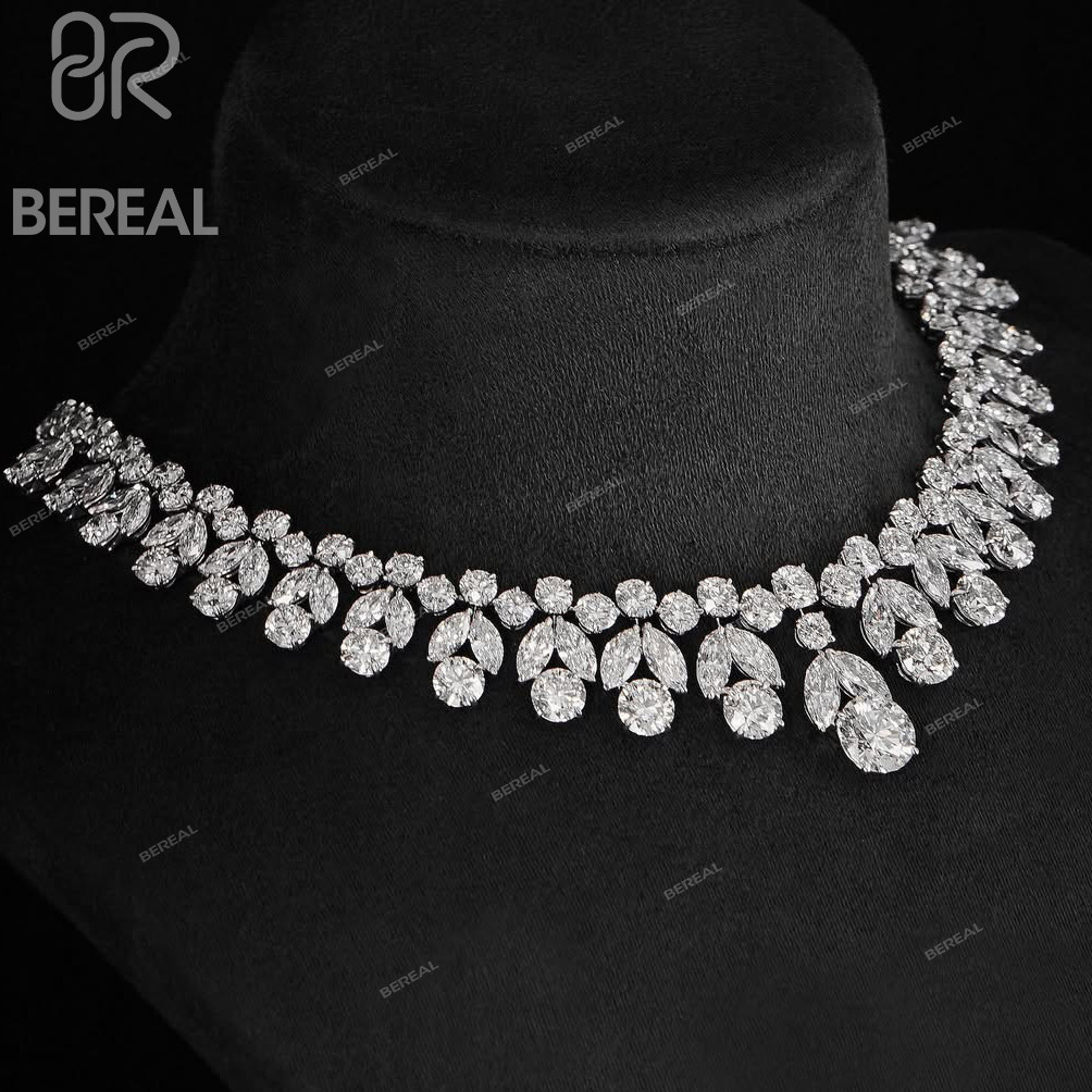 Custom Marquise Cut Vvs Lab Grown Diamond Necklace High Quality White Gold 925 Sterling Silver Diamond Chain Fine Women Jewelry