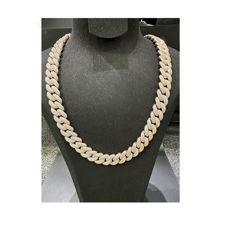 Direct Sales Luxury Vvs Moissanite 925 Sterling Silver Plated 18k Rose Gold Curling Iron Cuban Chain 16mm 22 Inches