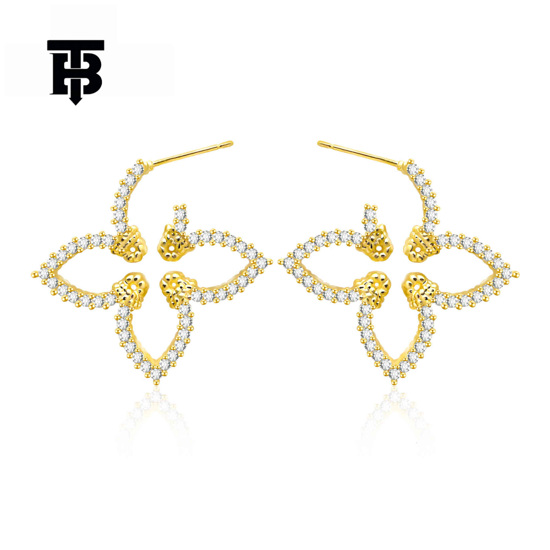 TB BHULAMTE Accessories Geometric Full Diamond Earrings Luxury Fashion High-end Ear Clips Elegant Multifunctional Exquisite Designer Clover Women'