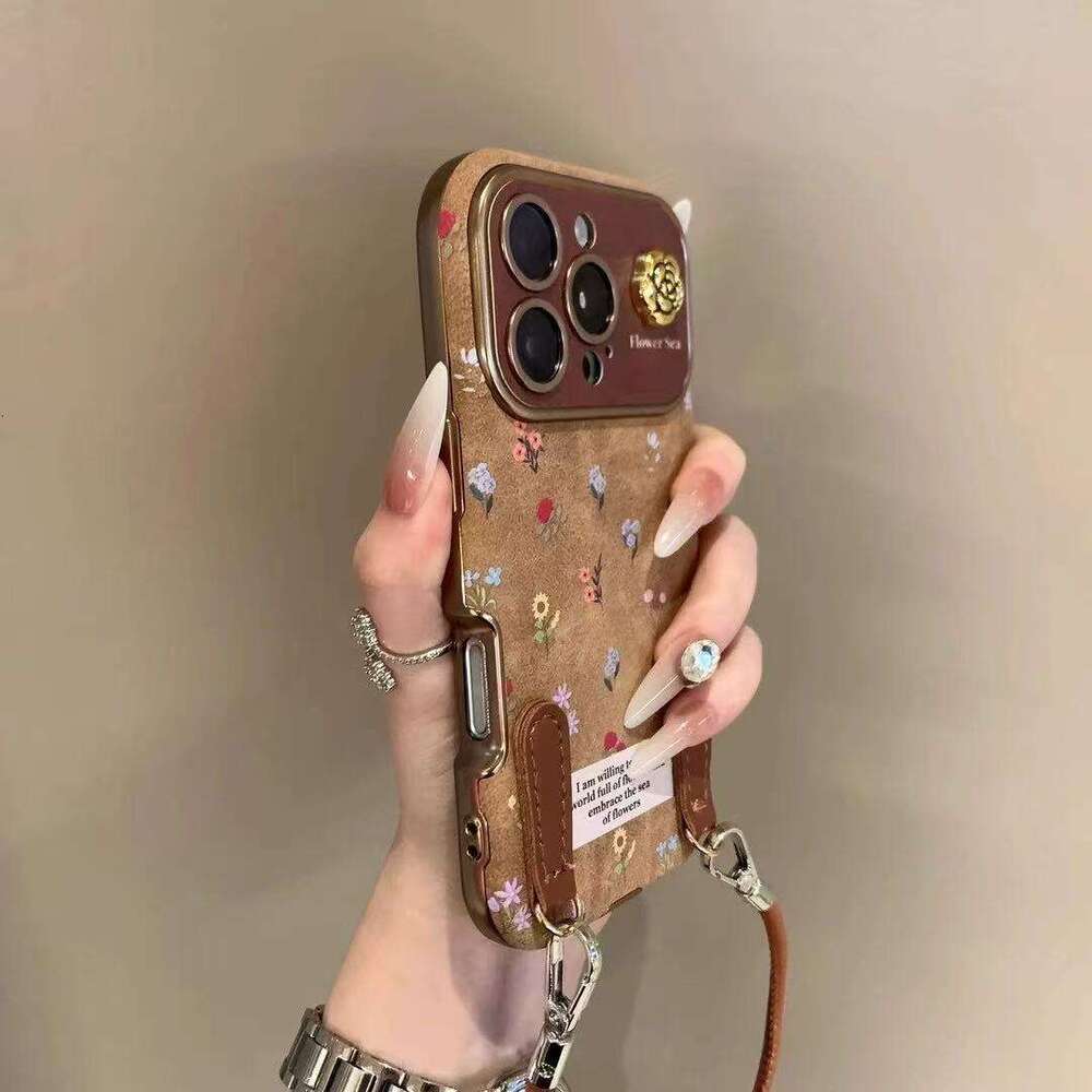 DHgargets Autumn and Winter Colorful Small Floral Suitable for iPhone 16 Pro Max Apple 15 Phone Case 14 High-end Feel 13 Leather 12