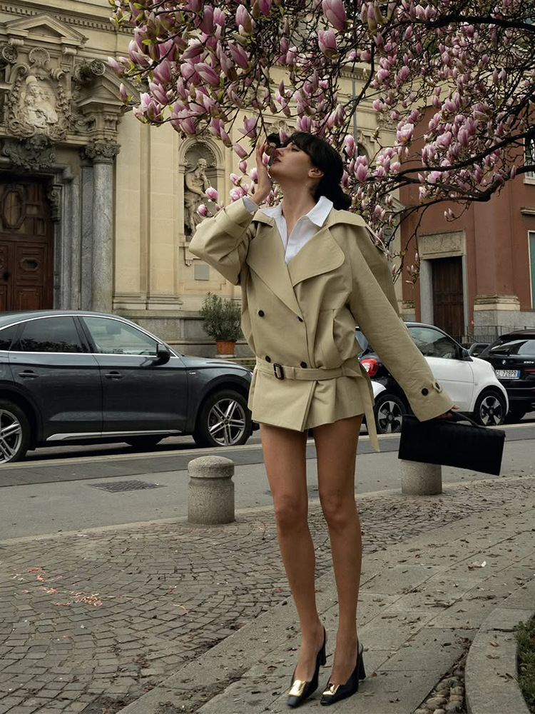 Women's Short Trench Coat 2025 Street Style Casual Solid Color Cropped Jacket | Spring Commuter Chic Water-Resistant Windbreaker