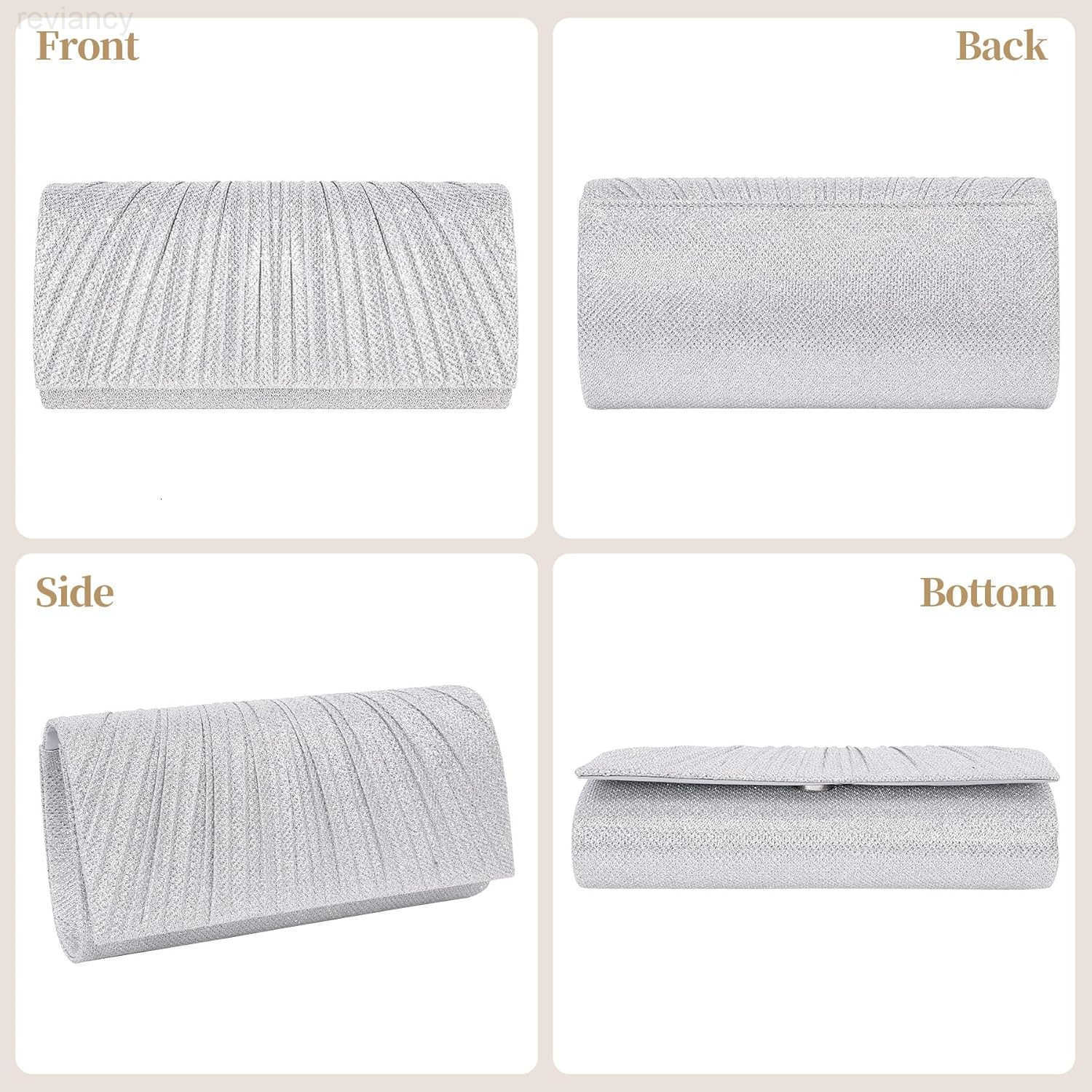Clutch Purses for Women Elegant Pleated Evening Bag with 2 Removable Chain Straps Sparkling Silver Party Bags Envelope Ladies Handbags for Formal Even