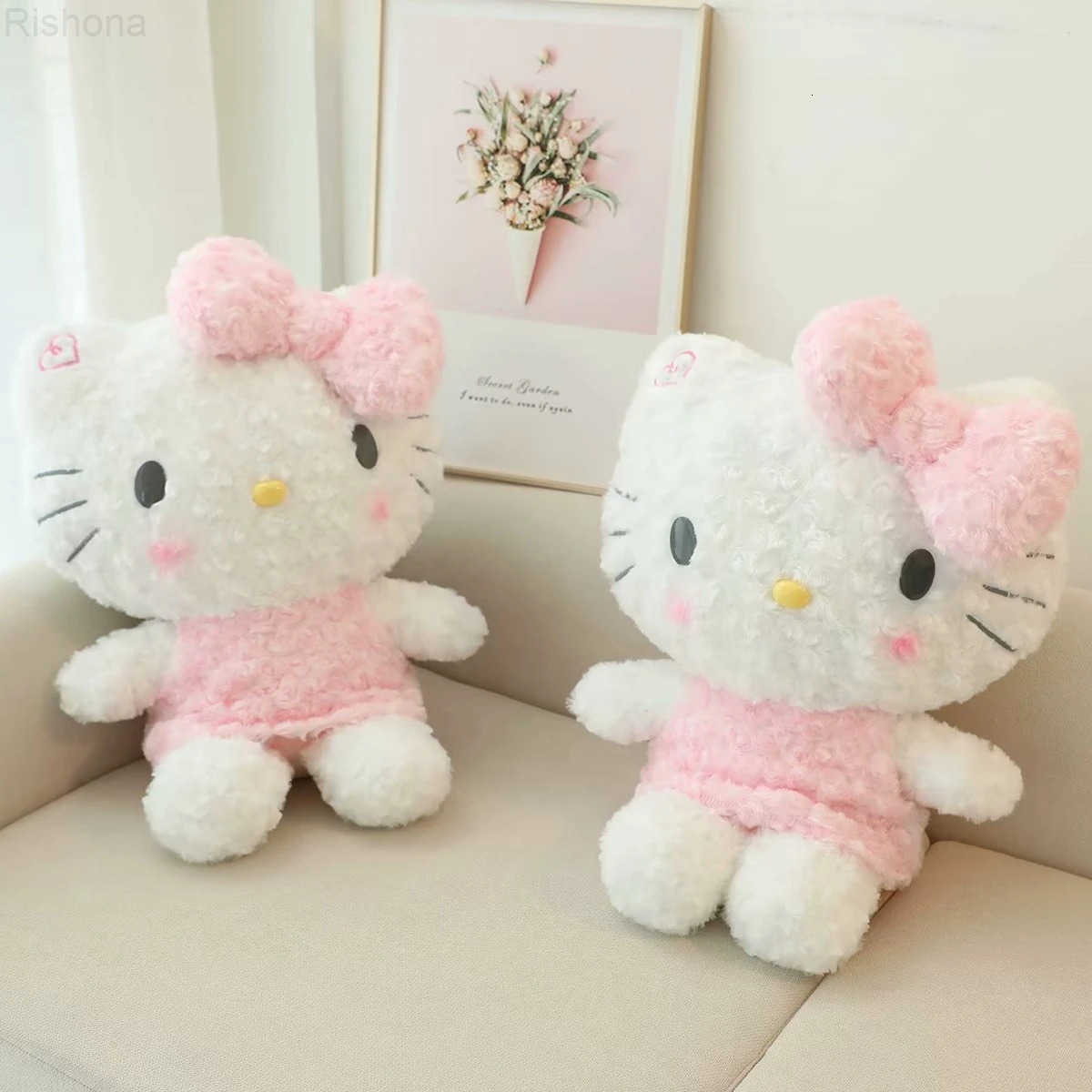 Sanrio Lovely Hello Kitty Plush Toy Fluffy Stuffed Anime Huggable Plushies White Cat Doll Throw Pillow Home Decor Xmas Gifts L250908